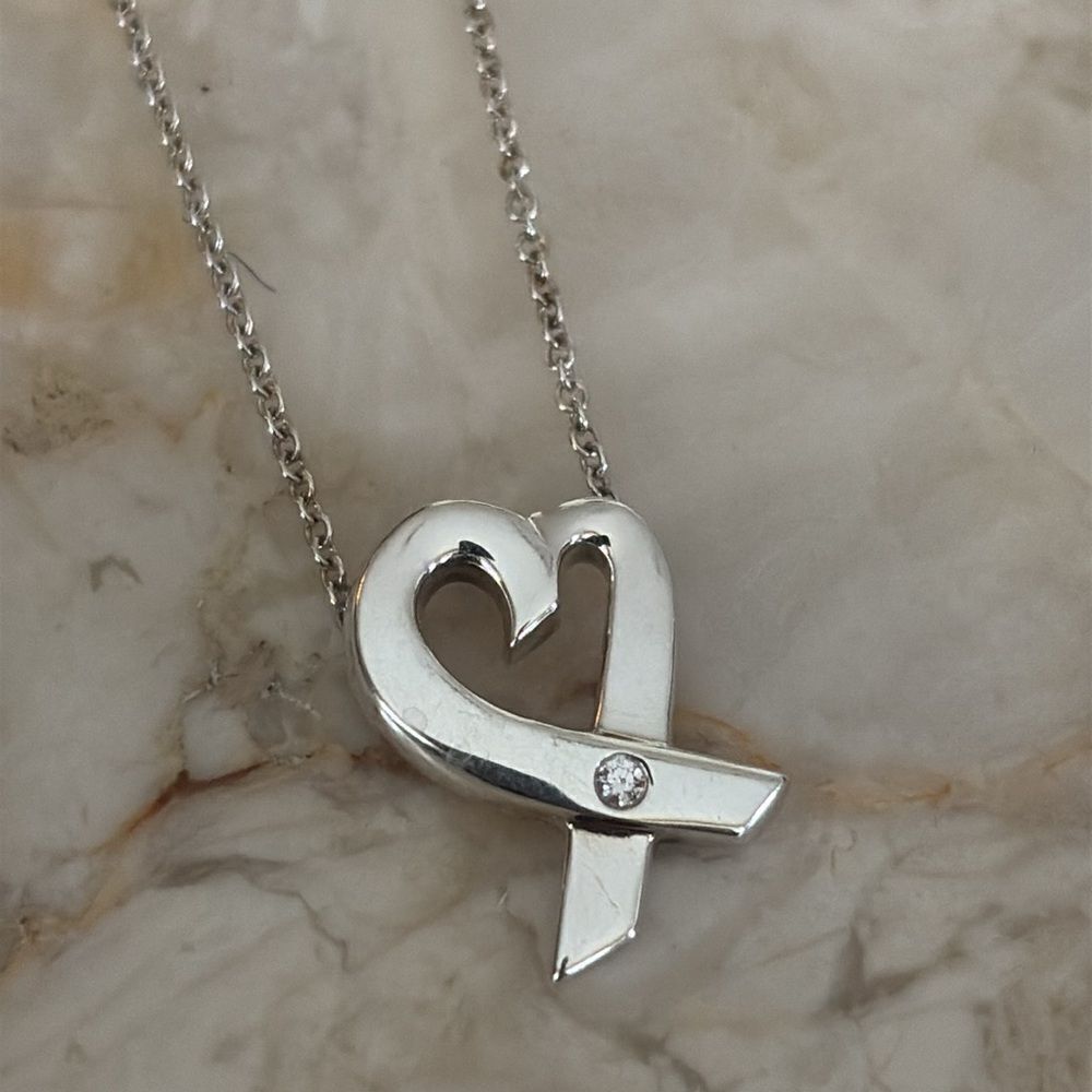Tiffany & Co. Paloma Picasso Loving Heart 1P Diamond Sterling Silver Necklace